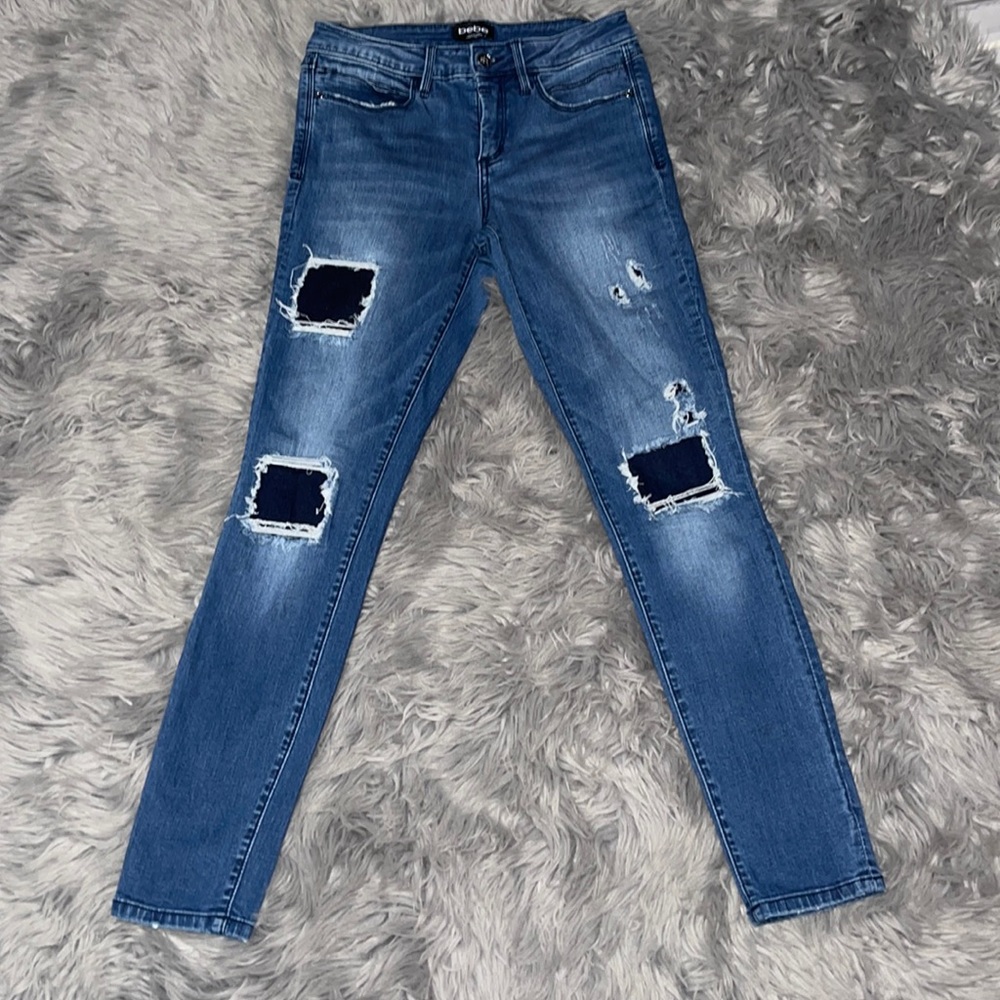 Bebe Embroidered Patch Work Distressed - image 1